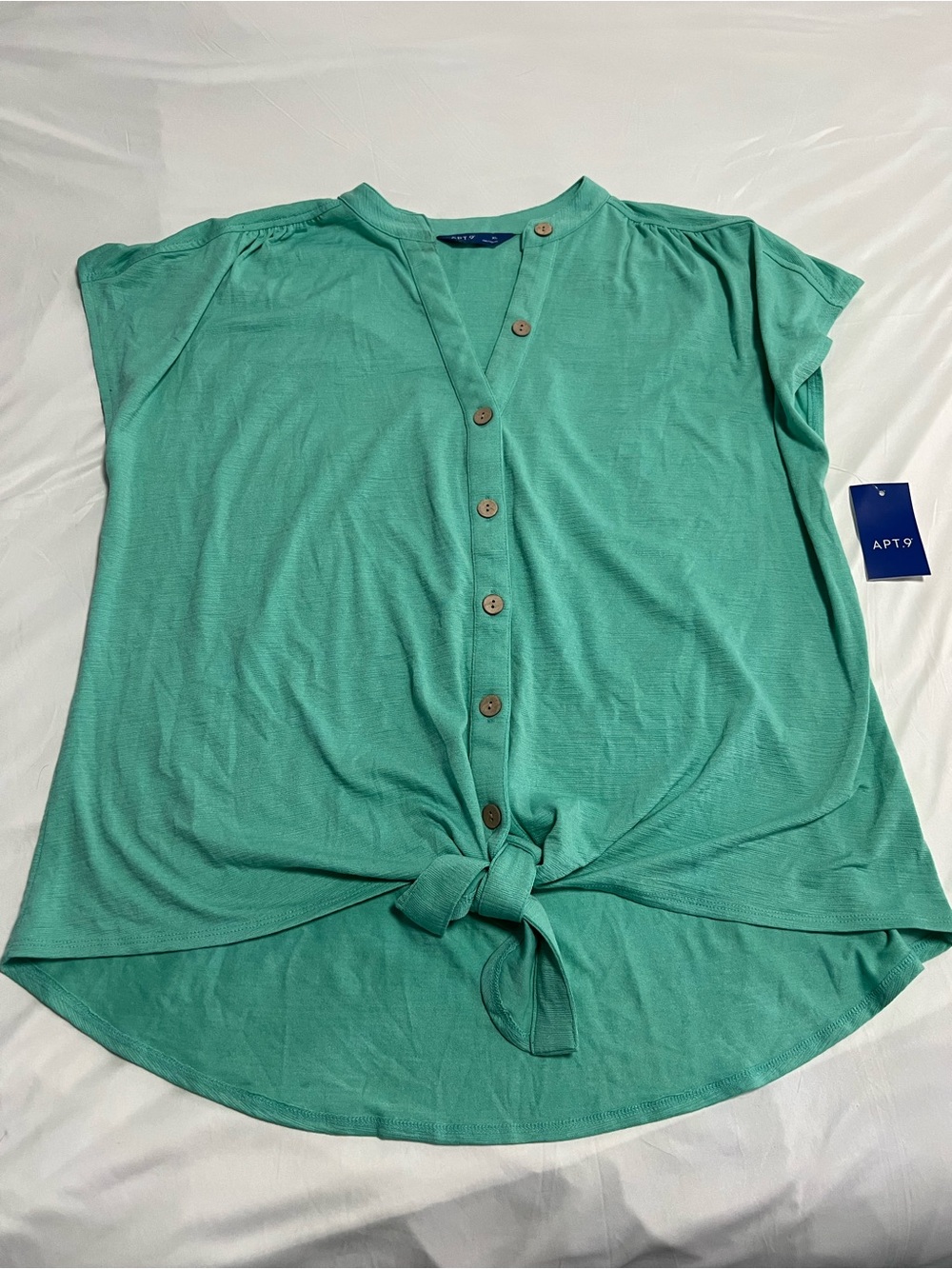 Apt. 9 Teal Green Button-Front Tie-Hem Short Sleeve Top